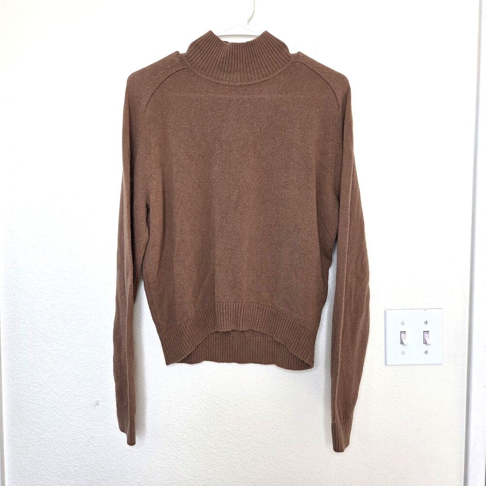 Aritzia Babaton Brown Mockneck Wool Cashmere Ribbed Pullover Sweater Size Medium